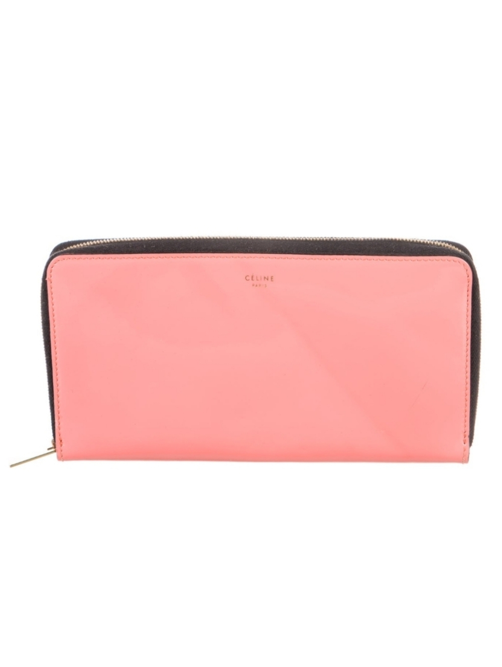GUC Celine Pink Coral Patent Leather Large Zip Around Continental Wallet
